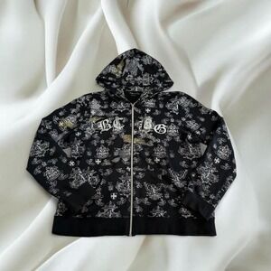 BCBG black white all over graphic zip-up jacket y2k mcbling grunge punk